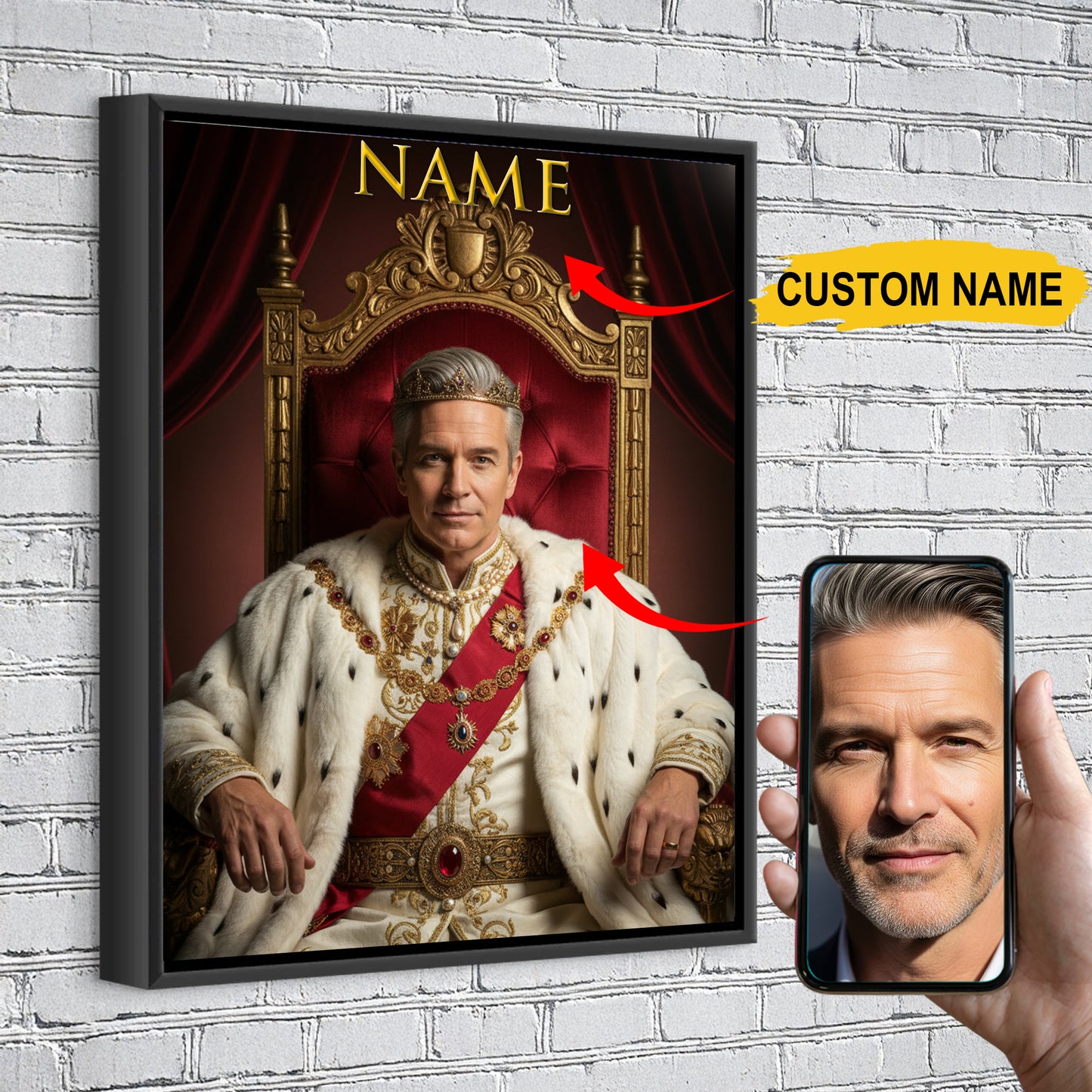 Personalized King Portrait From Picture – Classic Custom Royal Canvas Gift For You and Your Loved Ones