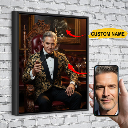 The Godfather – Custom Royal Portrait Gift For Him, Boss-Inspired Canvas Art